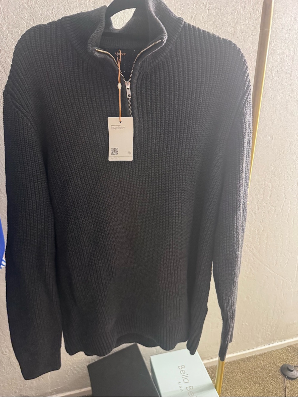 Quince Men's Zip-Front Ribbed Sweater - quarter zipped charcoal XL